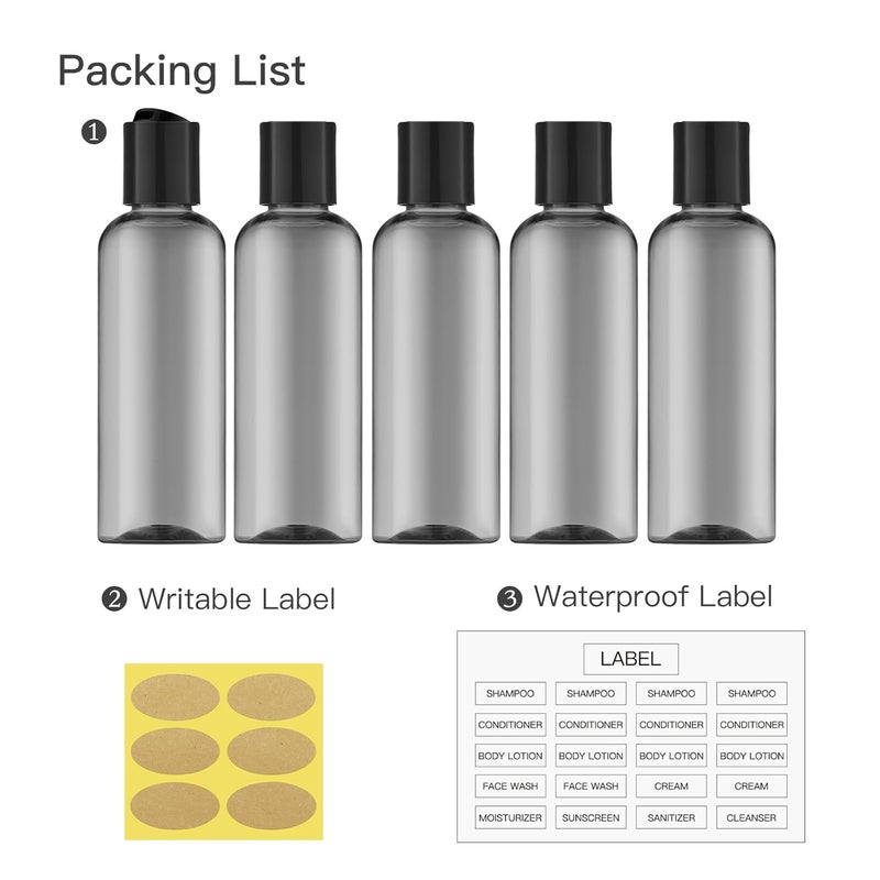 owlyee Travel Bottles for Toiletries 3.4 oz - Travel Size Containers for Shampoo Plastic - Small Empty Lotion Squeeze Bottle for Liquid TSA Approved - Leak Proof Mini Conditioner Refillable Black 100ml - Image 5